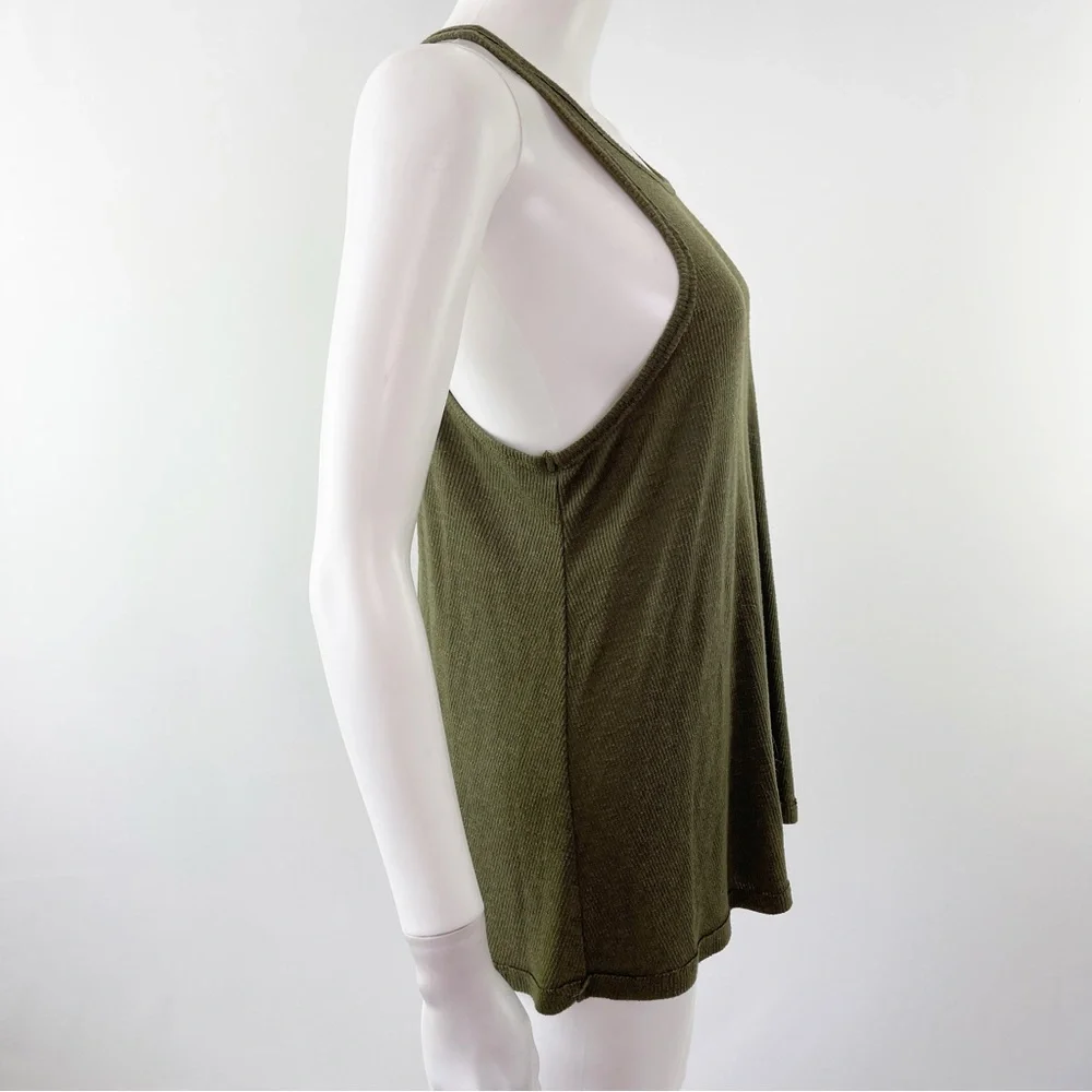 Free People Size L Hunter Green Ribbed Tank Top Sleeveless - Picture 2 of 6